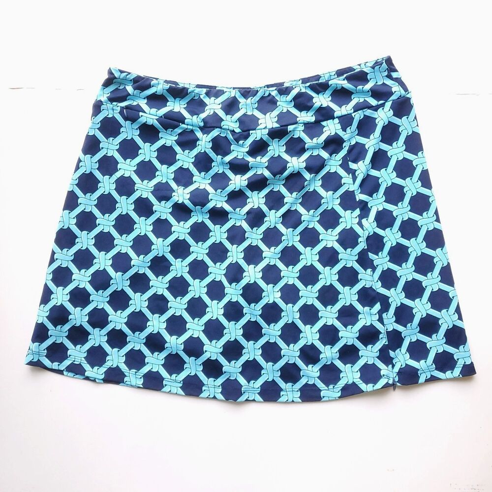 Lulu B Skort Sz M Blue Geometric Stretch Pockets Athletic Tennis Prep Golf Skirt